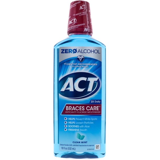 3 Pack ACT Braces Care Anticavity Fluoride Mouthwash, Clean Mint 18