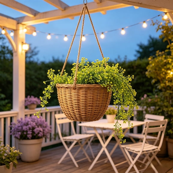 Artificial Bellflower Hanging Vine, Plastic Greenery with White Tiny Flower Fake Trailing Plants UV Resistant, Faux Garland for Indoor Outdoor Garden Hanging Basket Wedding Party Wall Decor