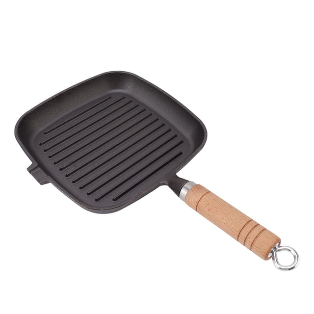 Sartén De Hierro Fundido, Sartén De Hierro Fundido Con De Madera Cuadrado Seguro Y Fácil De Limpiar Para Pescado