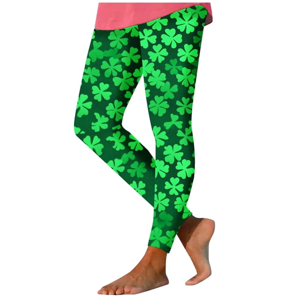 Ladies Leggings Cotton,Womens St. Patrick's Day Shamrock Leggings 3D Printed Irish Green Clover Leaves Pants High Waist Stretchy Soft Tights