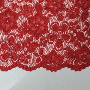 Red 58'' Caroline Floral Scalloped Nylon Stretch Scalloped Lace Fabric by the Yard