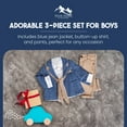 thumbnail image 6 of Infant and Toddler Boys' Adorable Blue Jean Jacket, Button-Up Shirt and Pants 3-Piece Set, 6 of 12