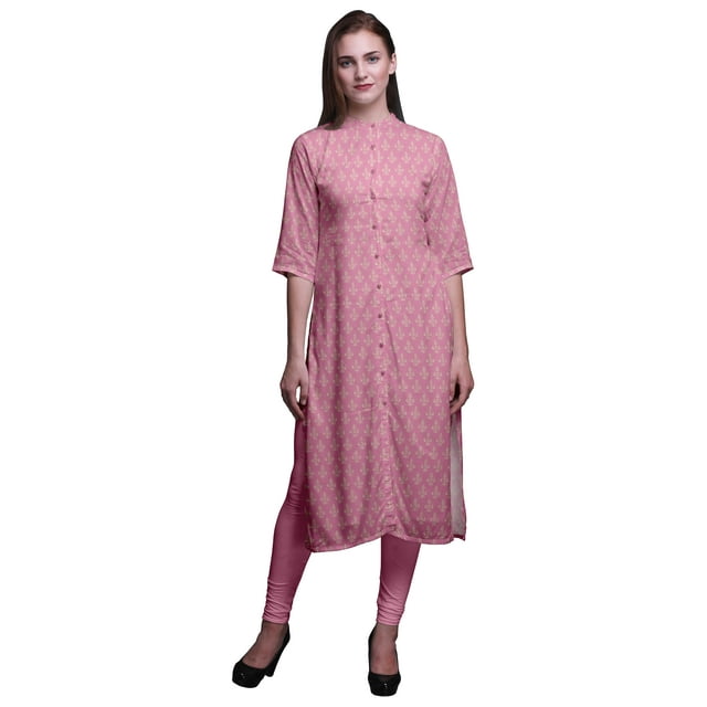 Bimba Kurtis Droits Imprimés pour Femmes, Tunique Indienne Mandarin à Boutons, Très Grand