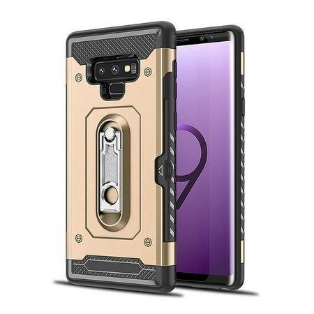 Dual Pocket Case - Galaxy Note 9 Case, Galaxy Note 9 Armor Case, Allytech Card Holder ID Slot Pocket Dual Layer Hybrid Cover Shockproof Anti-scratch Protective Hard Shell Bumper Armor for Samsung Galaxy Note 9, Gold