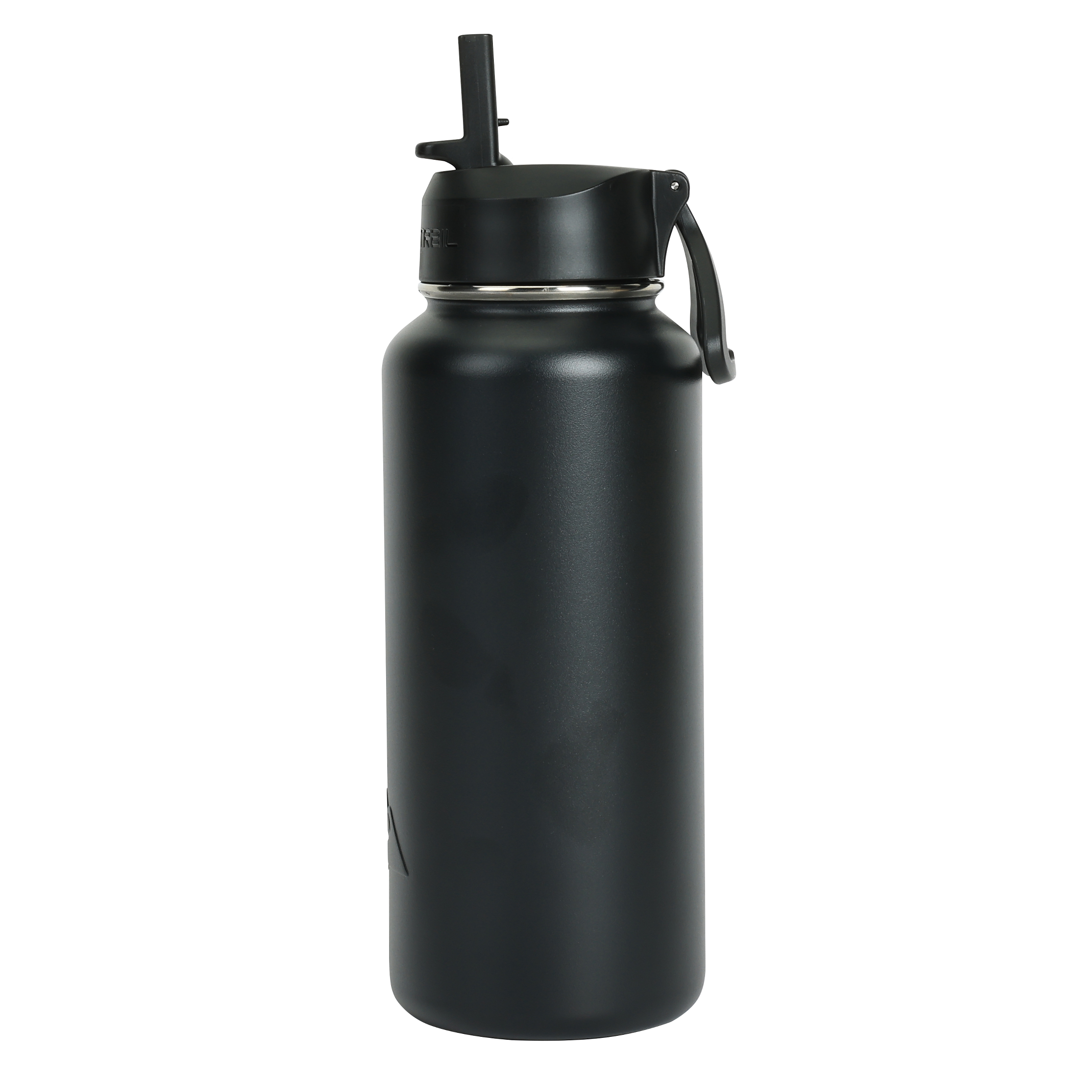Botella de agua aislada de acero inoxidable de 32 oz con tapa de popote abatible y asa, color negro 3