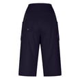 thumbnail image 5 of iHPH7 Women's Casual Pedal Pushers Cropped Pants High Waisted Drawstring Elastic Waist Cargo Pockets Side Slit Detail Lightweight Comfy Summer Lounge Vacation Daily Wear Pedal Pushers Navy M, 5 of 8