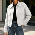 thumbnail image 4 of Bazzctt Womens Corduroy Bomber Jacket- Casual Turndown Collar Button Up Lightweight Shacket Fashion Jacket Outwear White Size XL, 4 of 8
