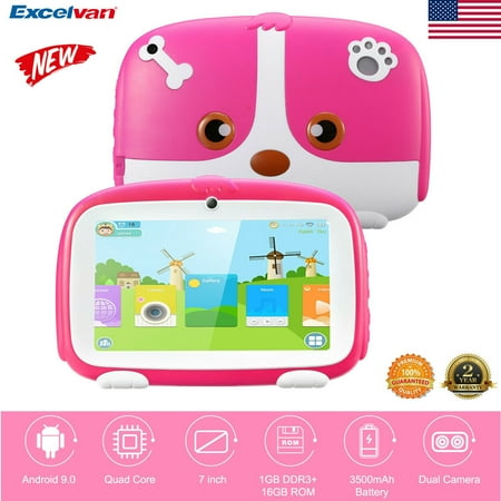 Excelvan Q738 7 inch Kids Tablets 1GB RAM 16GB ROM Android 9.0 Kid-Proof Case Dual Camera WiFi USB,Pink