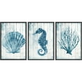 thumbnail image 3 of PixonSign Framed Wall Art Set Blue Seahorse and Seashell with Coral Watercolor Modern Art Rustic Relax/Calm Warm Pastel Canvas Print for Living Room, Bedroom, Office - 16"x24"x3 Black, 3 of 5