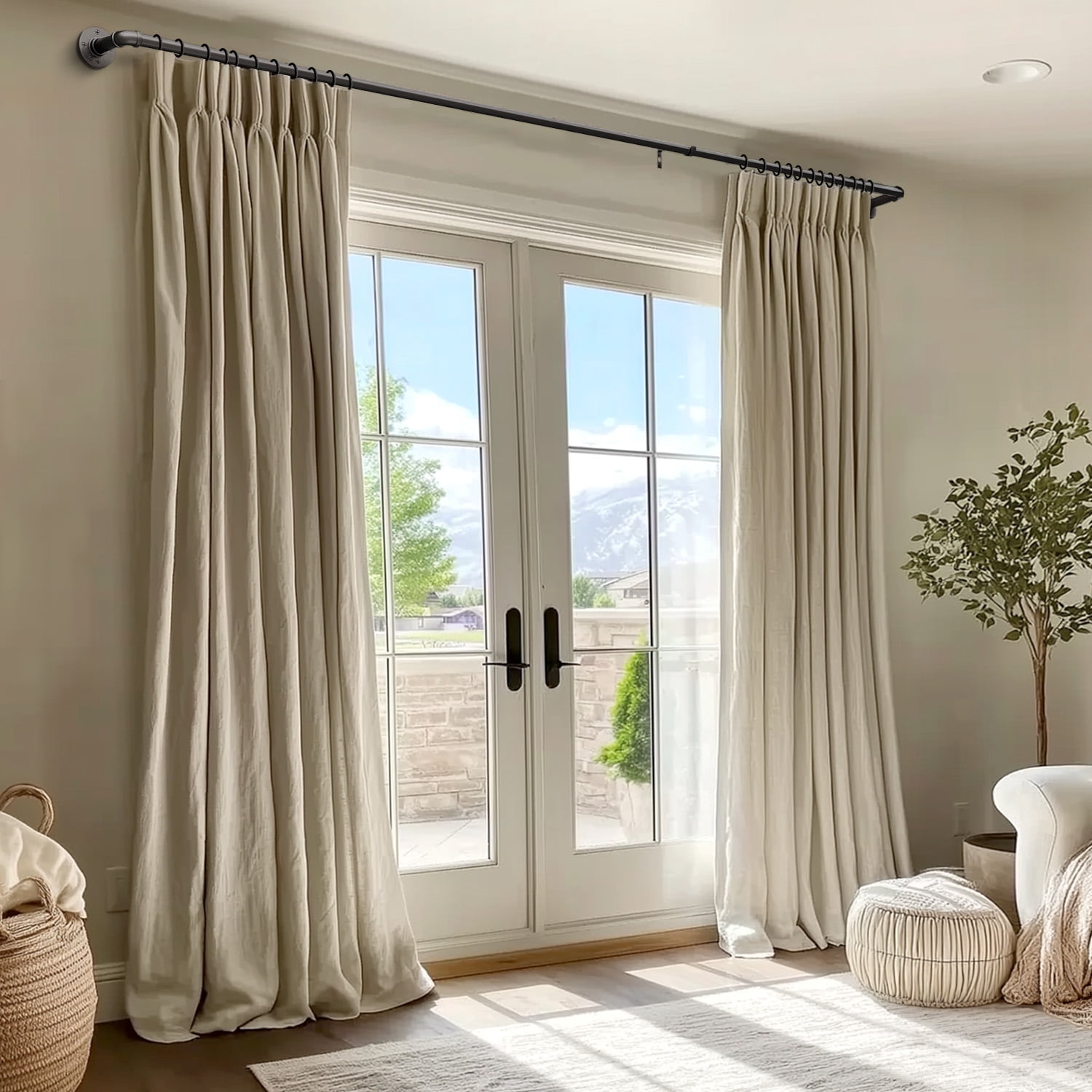 16" to 28"Curtain Rods for Windows,1 inch Industrial Curtain Rod, Adjustable Wrap Around Curtain Rods,Industrial Indoor/Outdoor Curtain Rod,Gunmetal Gray