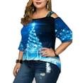 thumbnail image 3 of ORQ Women Christmas Print Crew Neck Bead 3/4 Sleeve Plus Size T-shirt Casual Top, 3 of 4