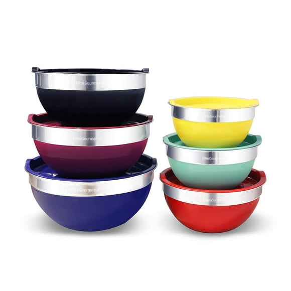 Tazones de Mezcla Maxi-Matic Elite Gourmet Acero Inoxidable Coloridos con Tapas 12 Piezas