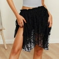 thumbnail image 2 of MIXUE Skirts For Women Summer Sheer Mesh Solid Color Lace Ruffle Pleated A Line Flowy Mini Skirt Sportwear,Black,M, 2 of 6