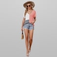 thumbnail image 2 of Fjuchai Womens Color Clash T-Shirt Shirt Summer V-Neck Short Sleeve Pullove Loose Loose Tees S-XL, 2 of 9