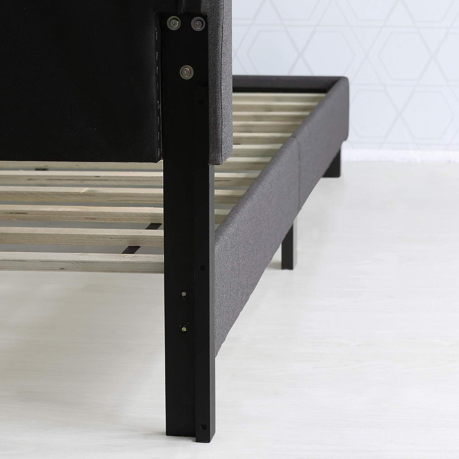 Homestock Rustic Ranch Button Tufted Bed Frame In Linen With 12 Piece Slat Style, King Size For A Stylish And Comfortable Bedroom Retreat-Color:Stone,Size:King