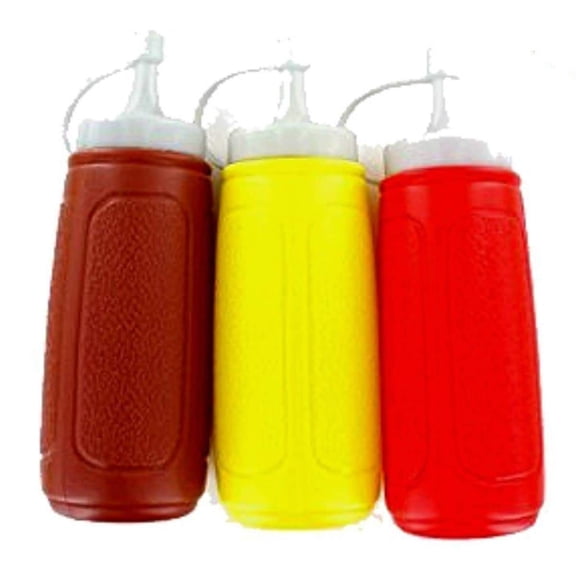 3pc Picnic Condiment 8 oz Squeeze Dispenser Bottles - Ketchup Mustard BBQ Sauce