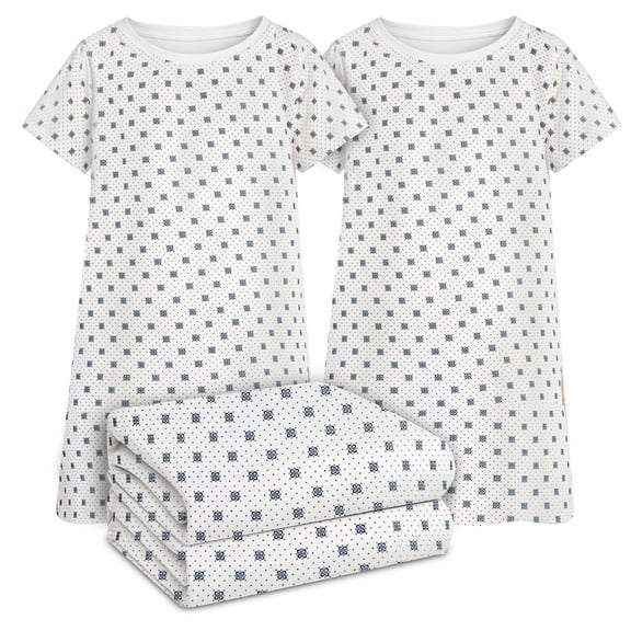 Linteum Textile 4 Pack Hospital Patient Gown White & Blue Snowflake, One Size Fits All
