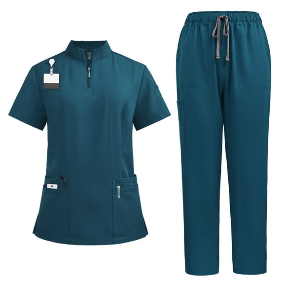Unisex Medical Work Scrubs Set Zipper Design Uniform with Pockets for Medical Centers