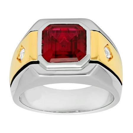 Men's Sterling Silver CZ and Ruby Two-Tone Gent's Ring