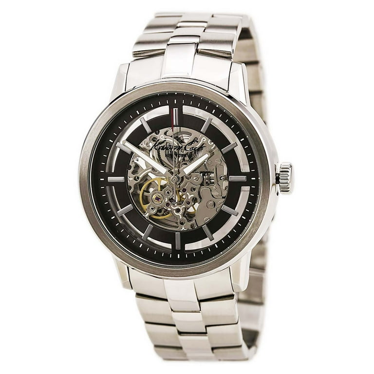 Kenneth Cole KC3925 Men s Automatic Gunmetal Silver Skeleton Dial Steel Bracelet Watch