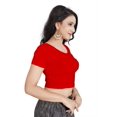 thumbnail image 4 of Crazybachat Red Short-Sleeve Crop Top in Stretchable Cotton Lycra., 4 of 5
