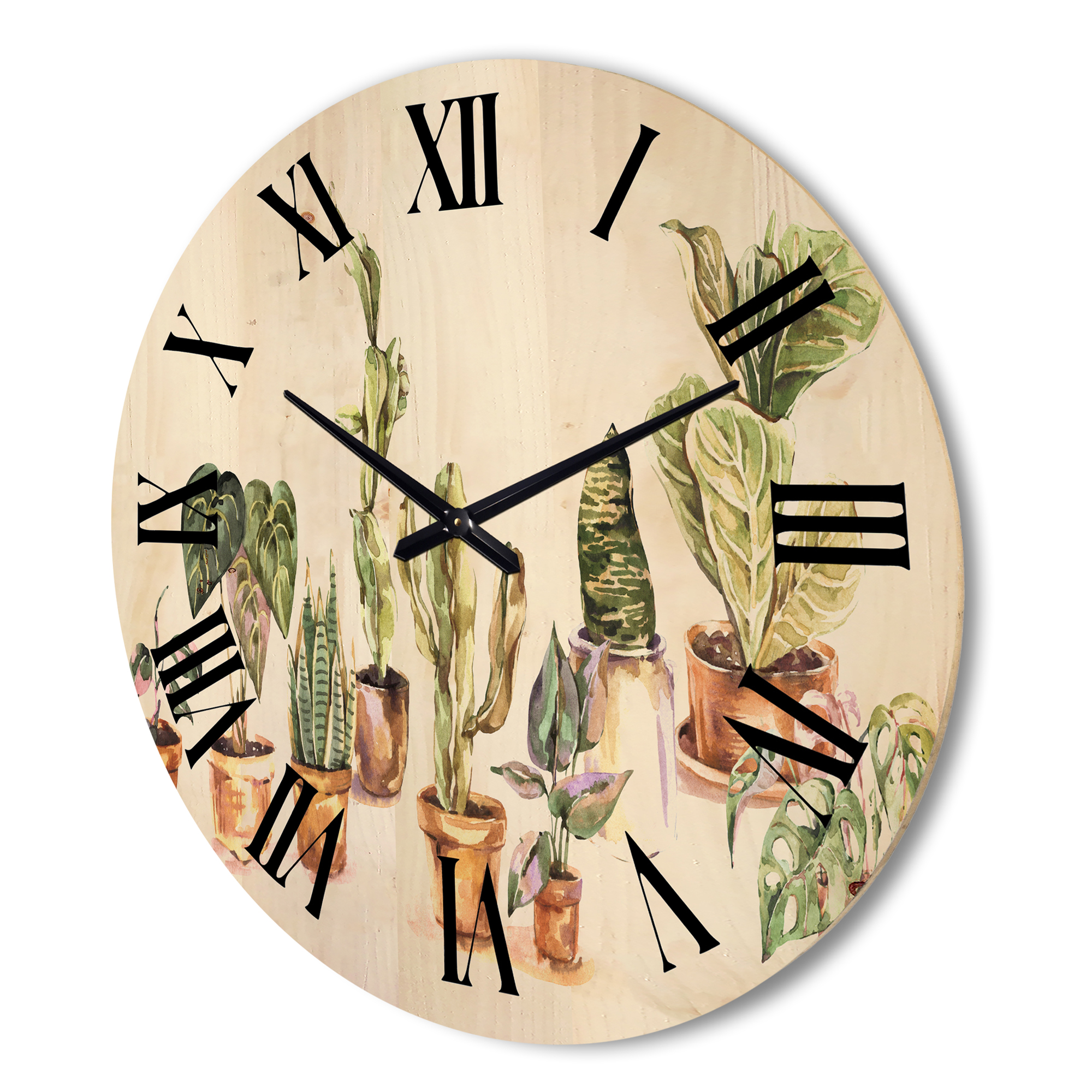 Designart 'Indoor House Plants Urban Jungle in Flowerpots I' Traditional Wood Wall Clock