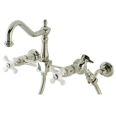 Kingston Brass KS1246PXBS Heritage Wall Mount Bridge Kitchen Faucet with Brass Spray, Polished Nickel