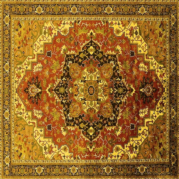 Ahgly Company Indoor Square Oriental Yellow Industrial Area Rugs, 6' Square
