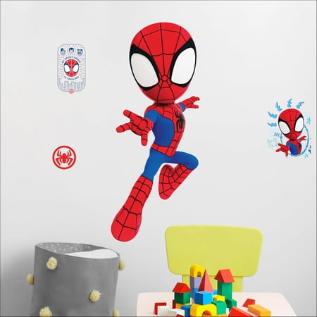 Marvel Spidey and His Amazing Friends Spider-Man Wall Decal – Spidey Vinyl Stickers for Bedroom Bathroom Decor – Peel and Stick Room Decorations