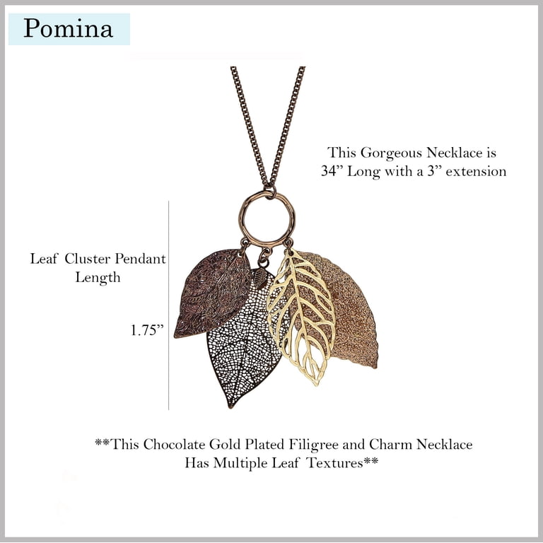 Gold Silver Two Tone Filigree Fall Leaf Pendant Necklace - 34" Long Statement Chain For Women
