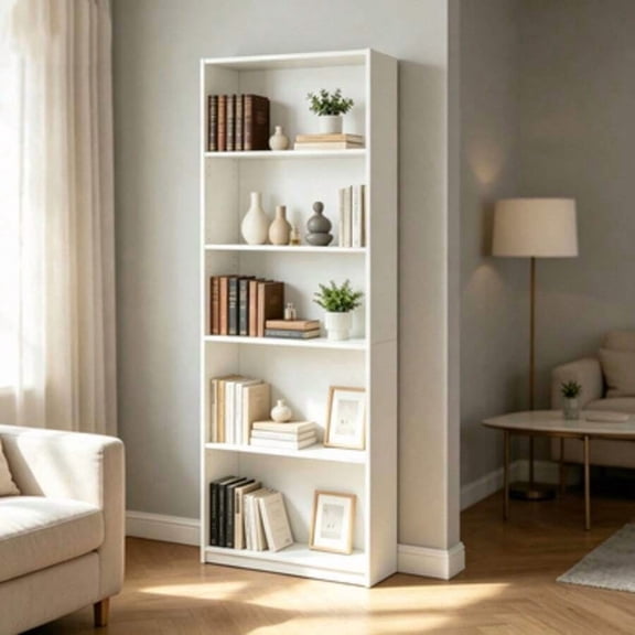 5-Shelf Bookcase With Adjustable Shelves, White
