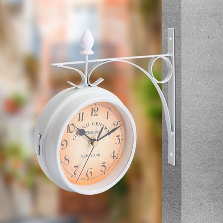 LOLIPPYY Retro Style Double Sided White Iron Wall Clock with Roman Numerals for Home Decor