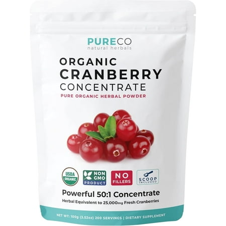 Pure Co Organic Cranberry Juice Concentrate for Urinary Tract Health Support, 200 Servings, 100g