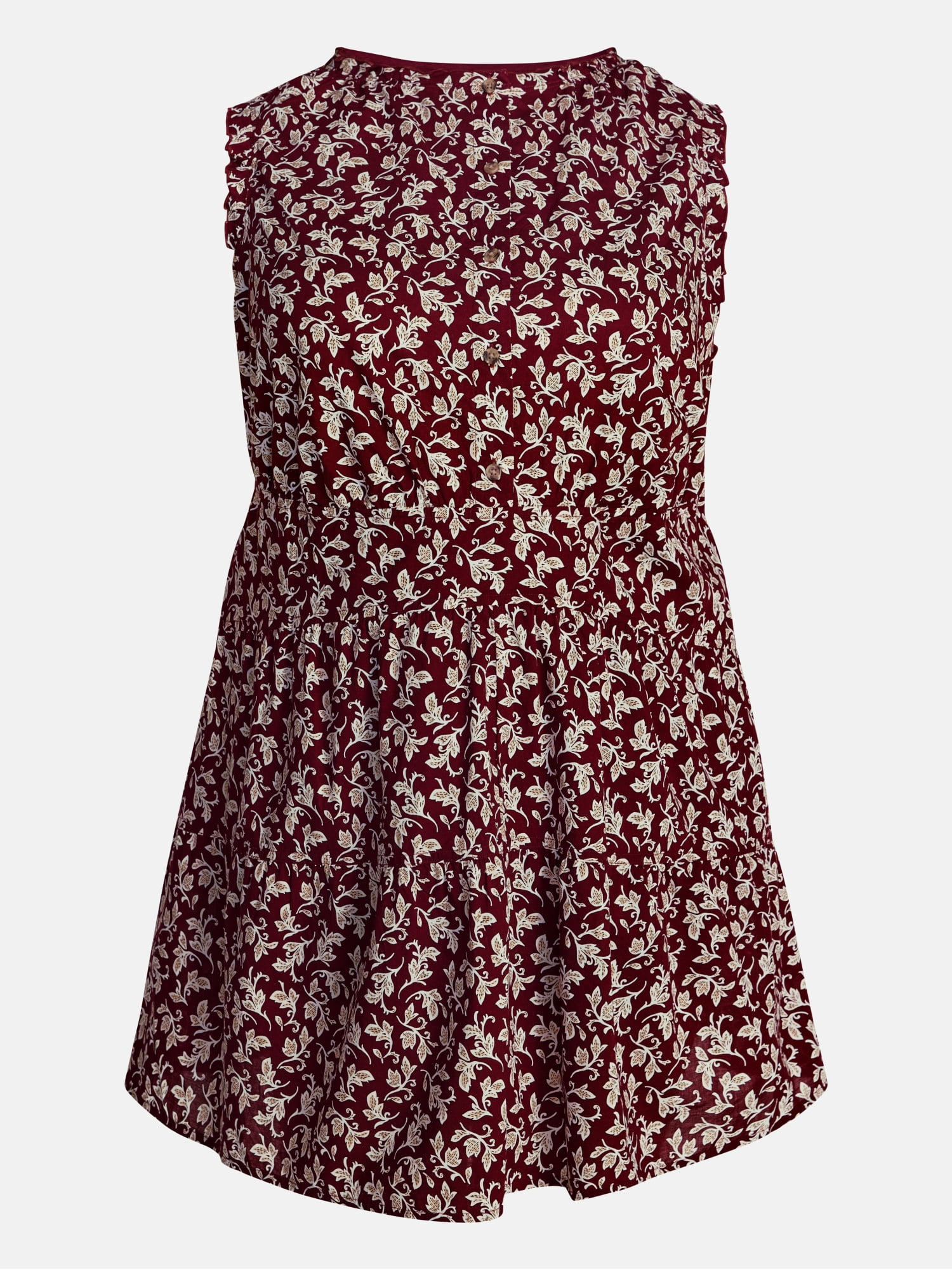 Terra & Sky Women's Plus Sleeveless Button Front Tiered Cotton Mini Dress, Sizes 0X-5X