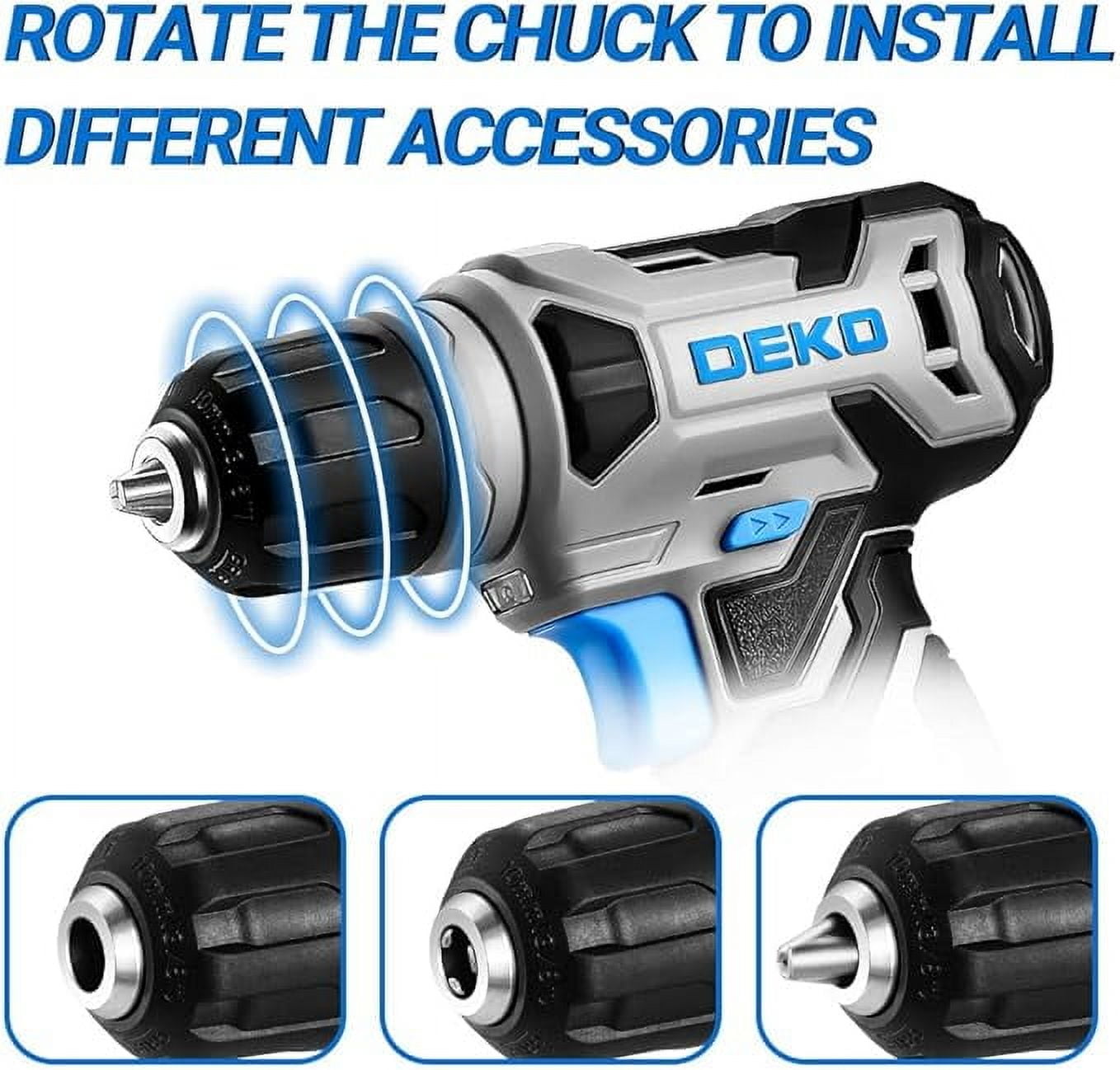 DEKOPRO 8V Cordless Drill Set, Power Drill with 3/8"Keyless Chuck, 13pcs Acessories, Built-in LED, Type-C Charge Cable, Electric Drill Set for Men and Women