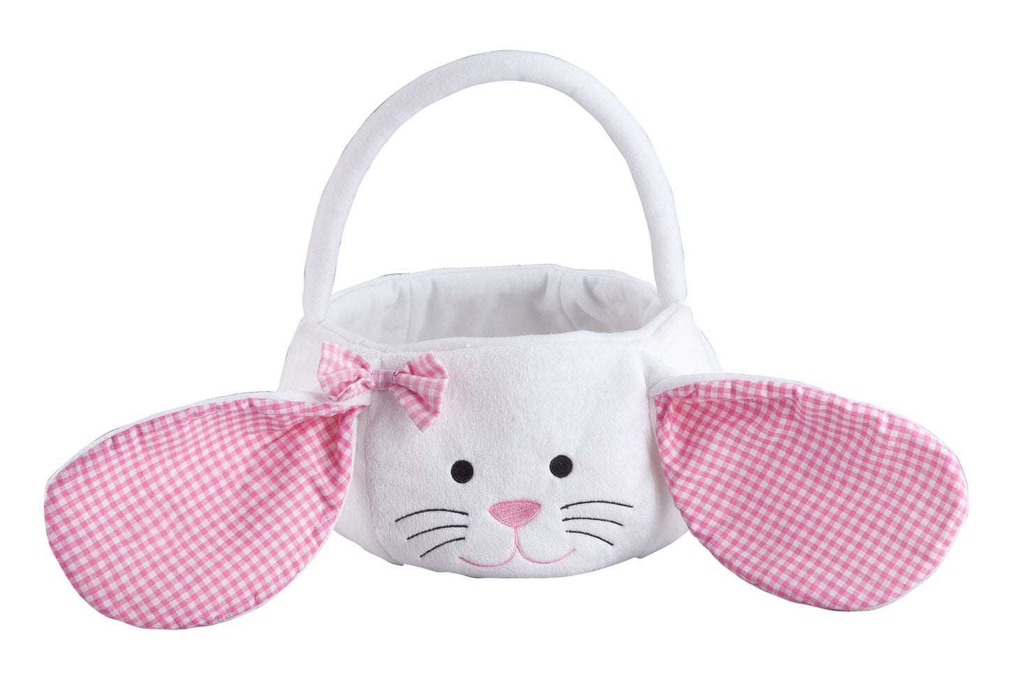 Plush White Bunny with Floppy Gingham Ears  Kids Easter Basket 