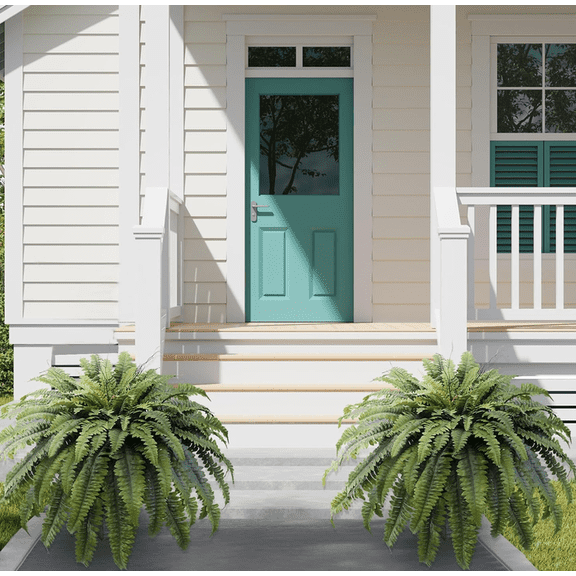 1PC Large Artificial Boston Ferns with LED Lights for Outdoors,UV Resistant Faux Ferns , Realistic Fake Hanging Plants for Front Porch Planter Patio Garden Decor 38 Fronds