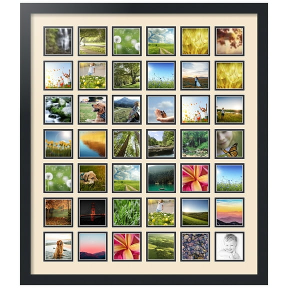 ArtToFrames Collage Photo Picture Frame with 42 - 3x3" Openings, Framed in Black with Alabaster and Black Mats (CDM-3926-2102)