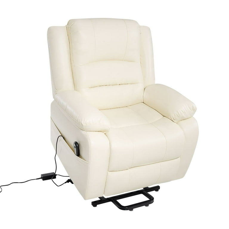 Whitney Deluxe Adjustable Power Lift Recliner Chair for Elderly Faux Leather Electric Recliner Split Back Chair Cream