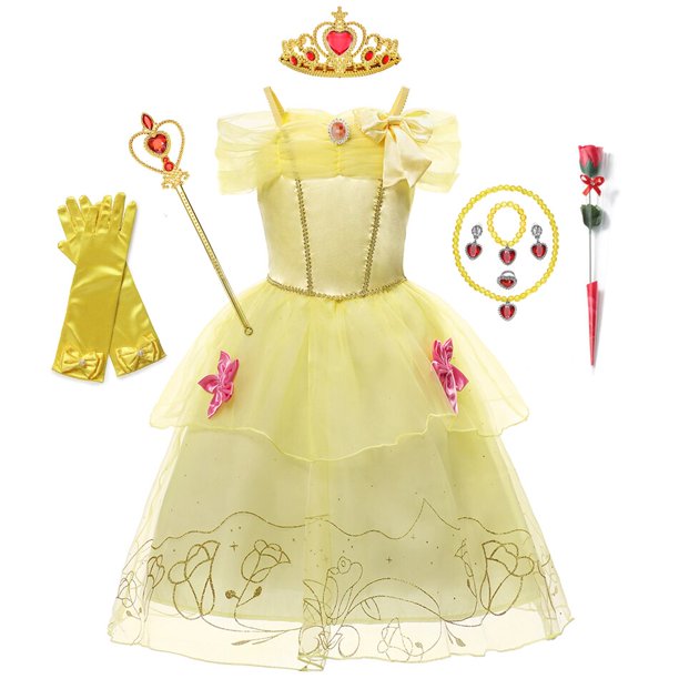 Vestidos de princesa Rapunzel para niñas, regalo de fiesta, Bella, Cenicienta, Aurora, Blancanieves, Sofía, malla, disfraz de cumpleaños Fivean unisex