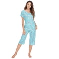 thumbnail image 3 of Xmarks Pajama Sets Floral Cute Print V Neck Short Sleeve Sleepwear Top and Short Capri Pants 2 Piece Loungewear with Pockets,S-XXL, 3 of 7