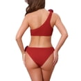 thumbnail image 3 of Conjuntos de bikini de una sola manga con flores en 3D para mujer, traje de baño asimétrico de 2 piezas, pequeño rojo, 3 of 5