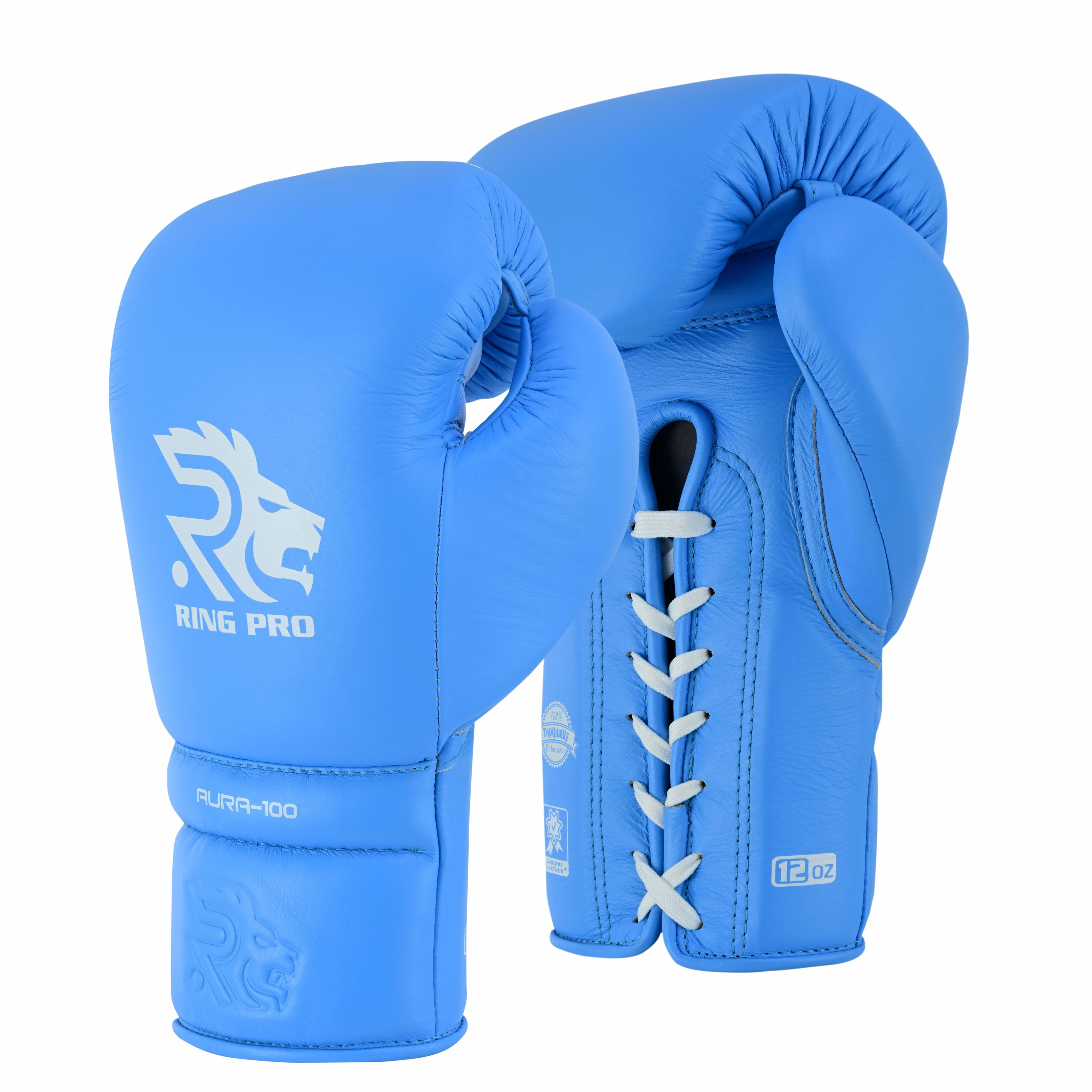 Ring Pro Sports Aura-100 Series Boxing Glove Made of Genuine Cowhide Leather for Boxing & MMA - Cyan 12 oz