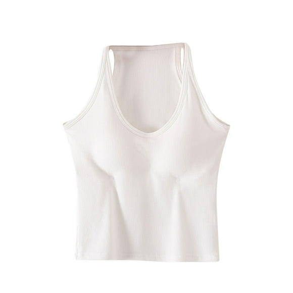 Kaemgyyd Women Tank Top with Built-In Padded Bra Casual Crew Neck Racerback Basic Shirt Sleeveless Stretch Camisole 2025 Clothes