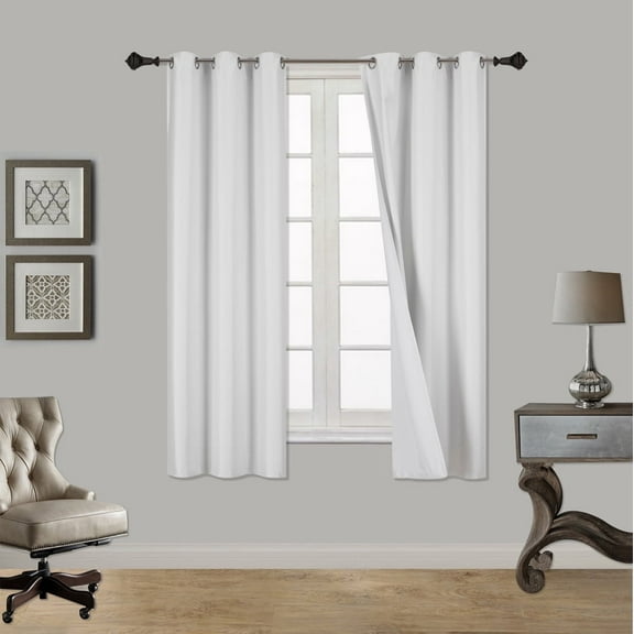 2-Piece ADAM IVORY Blackout Lined Grommet Window Curtain Set, Two (2) Printed Thermal Panels 37" Wide x 63" Length (Each)