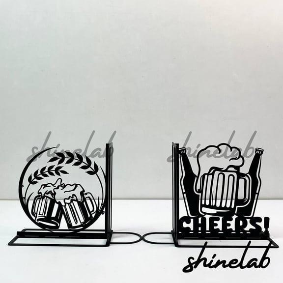 Shinelab Beer Book Bookends Custom Personalized Name Bookend Gift, Bar Desk Bookshelf Decor 6575