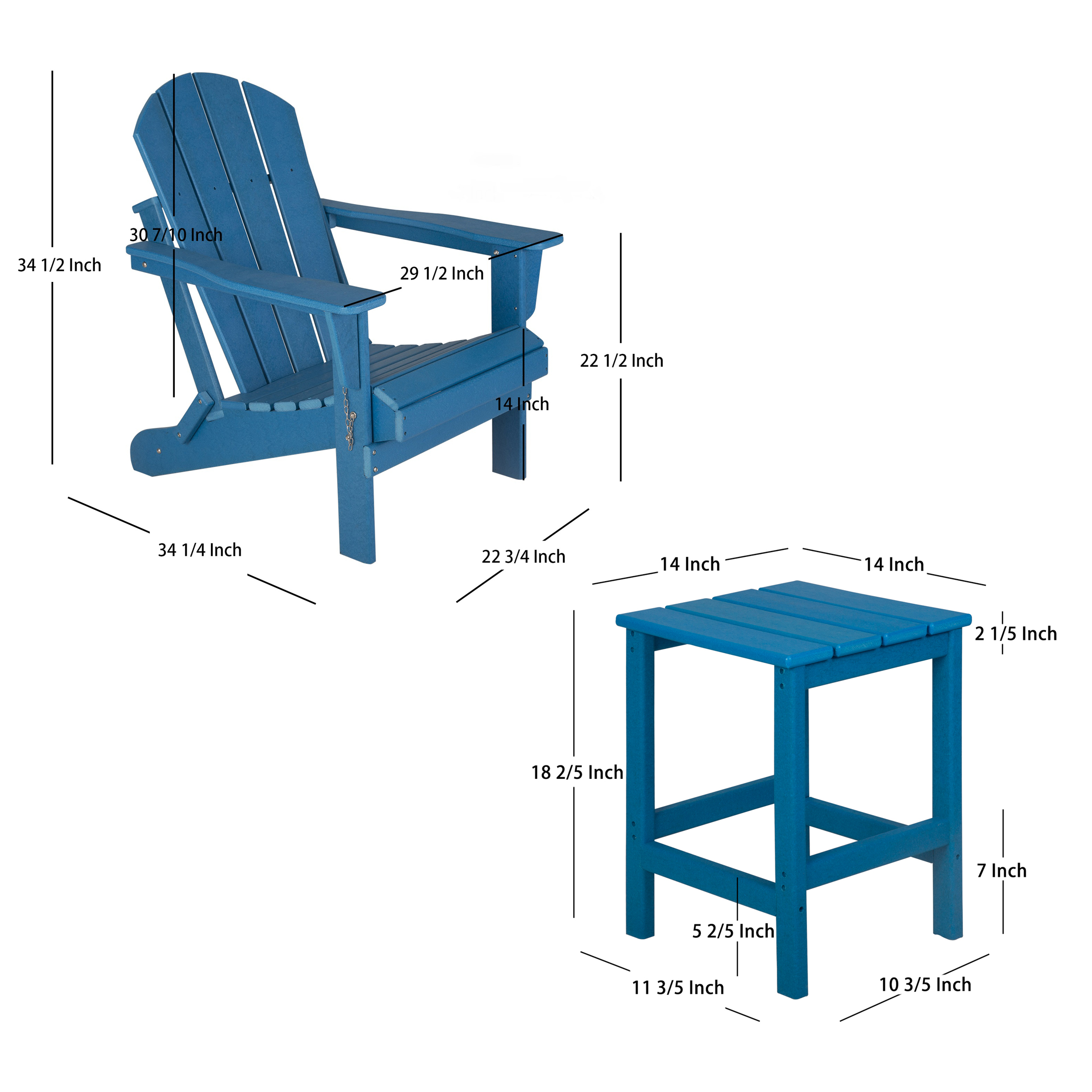 WestinTrends Malibu 2-Pieces Adirondack Chair Set with Side Table, All Weather Outdoor Seating Plastic Patio Lawn Chair Folding for Outside Porch Deck Backyard, Teak - image 3 of 7