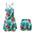 thumbnail image 3 of KEIAHUAN 2 Piece Golf Dresses Set for Womens Hibiscus Print Tennis Dress with Pocket Spaghetti Strap Golf Outfits with Shorts Moisture Wicking Backless Athletic Dresses Tropical Plumeria Small, 3 of 7