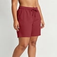 thumbnail image 6 of Plus Size Plus Size Women's Solid Drawstring Casual High Waist Elastic Waist Summer Shorts With Side Pockets | CSEONE,Wine 5XL, 6 of 9