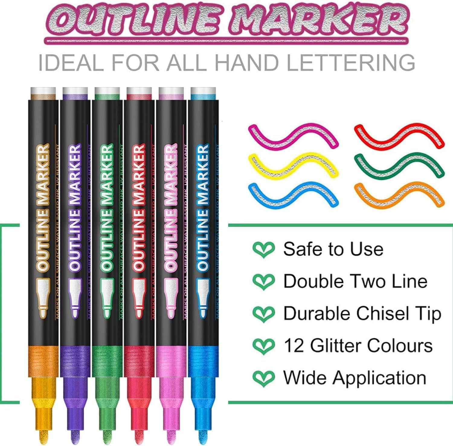 Dreamy Sparkle Dual-Line Contour Pen Set,Metallic Outline Marker with 0.08-0.12in Precision Tip,Fast-Drying Non-Toxic Ink for Art,Cards & DIY Crafts,Easy to Use